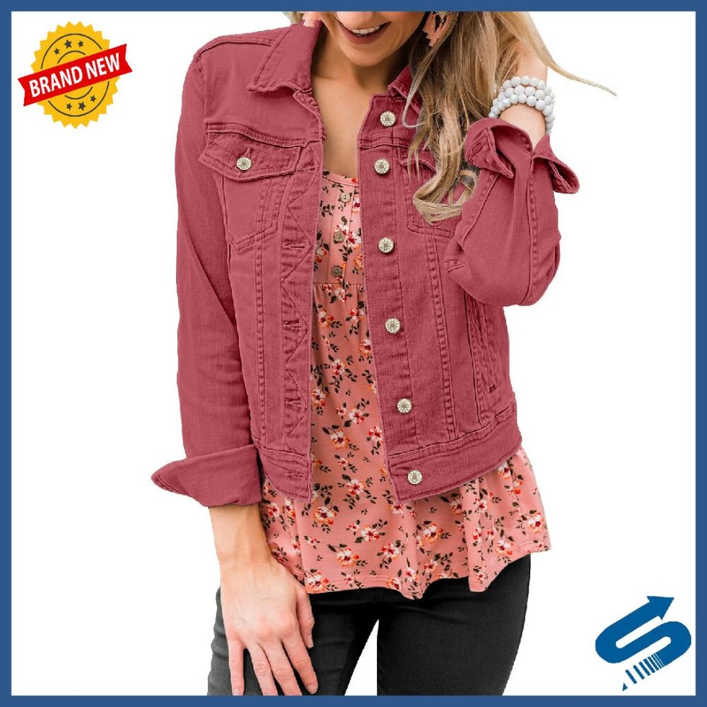 Fitted Denim Jean Jacket Long Sleeve Button Down Classic Fit